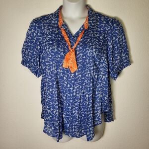 Anthropologie Blue and Orange Blouse
